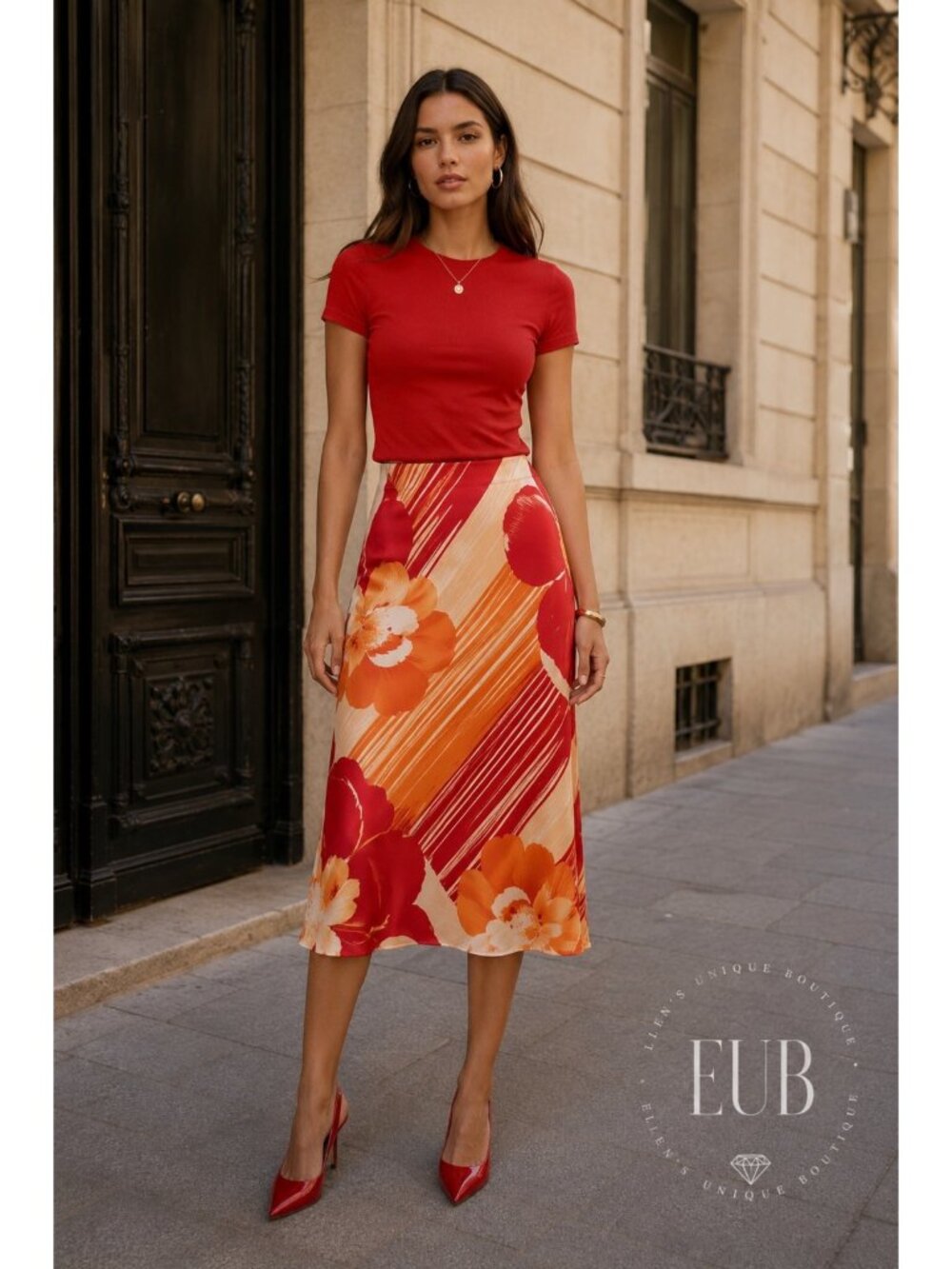 Ramy Brook Rosetta Floral Midi Skirt Orange Size Small New With Tag